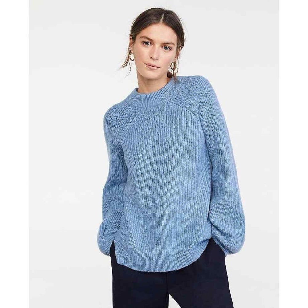Ann Taylor Size Large Wool Blend Blur Ribbed Crewneck Knit Sweater Bell Sleeve